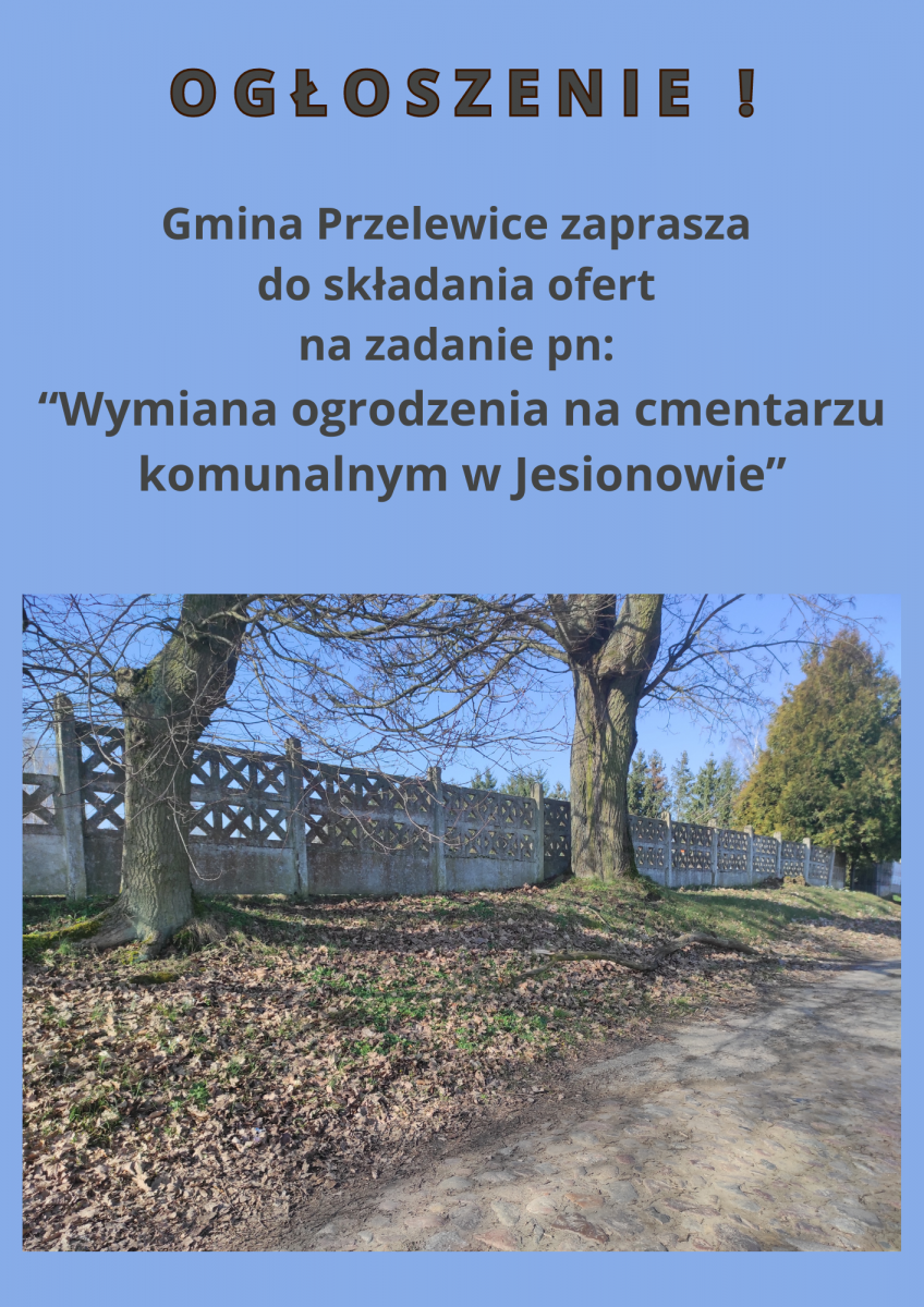 Zaproszenie do składania ofert na na wymianę ogrodzenia na cmentarzu komunalnym w Jesionowie