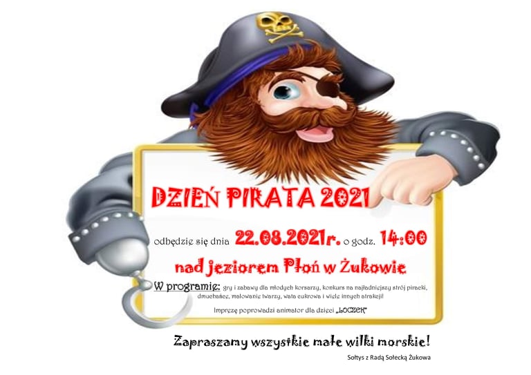 Zaproszenie na Dzień Pirata nad jeziorem Płoń w Żukowie