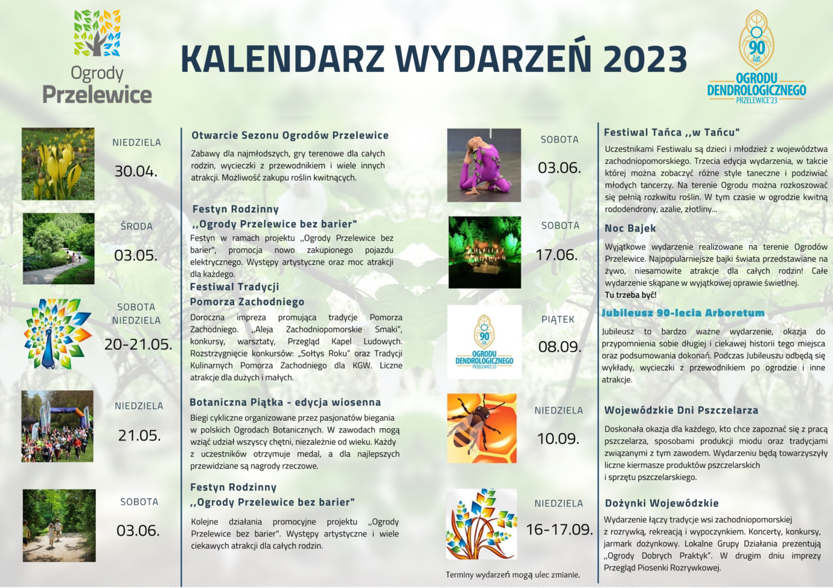 Kalendarz wydarzeń 2023 w Ogrodach Przelewice