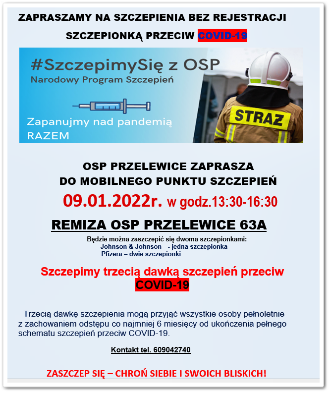OSP Przelewice zaprasza na szczepienia - 09.01.2022r.